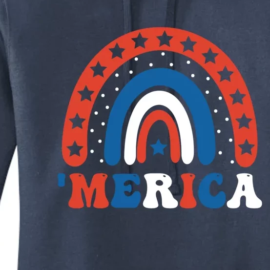 Merica Rainbow Stars And Stripes Patriotic 4th Of July Groovy Cool Gift Women's Pullover Hoodie