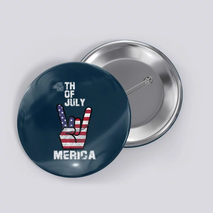 Merica Rock Sign 4th Of July Vintage American Flag Retro USA Button