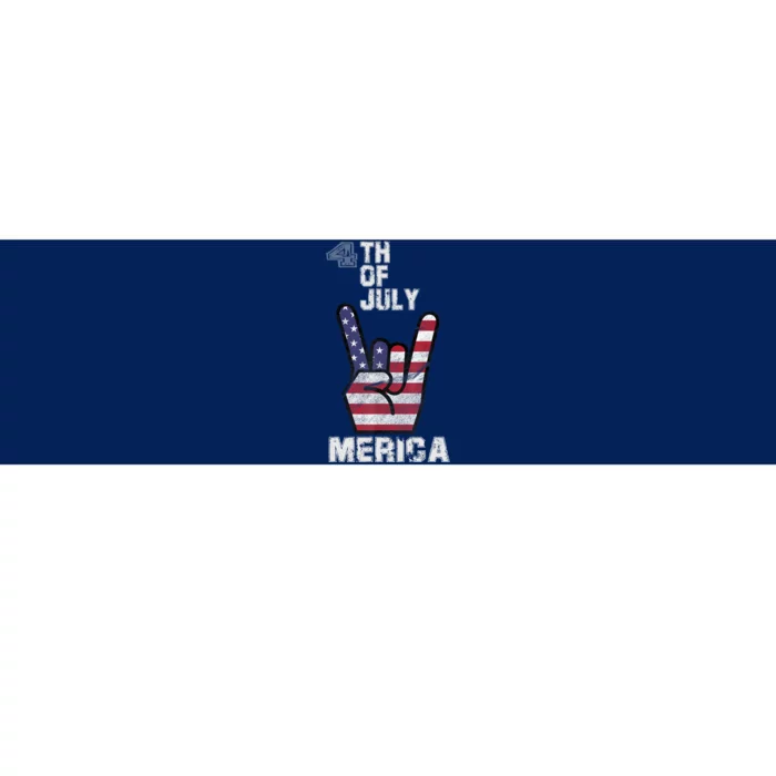 Merica Rock Sign 4th Of July Vintage American Flag Retro USA Bumper Sticker