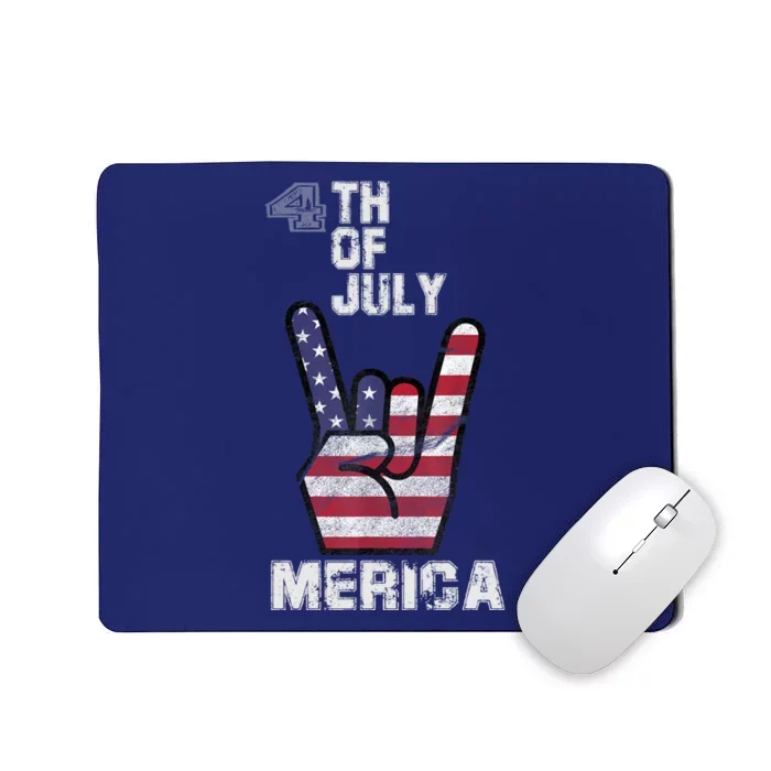 Merica Rock Sign 4th Of July Vintage American Flag Retro USA Mousepad