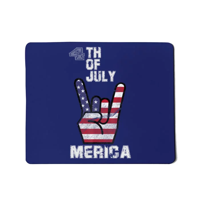 Merica Rock Sign 4th Of July Vintage American Flag Retro USA Mousepad