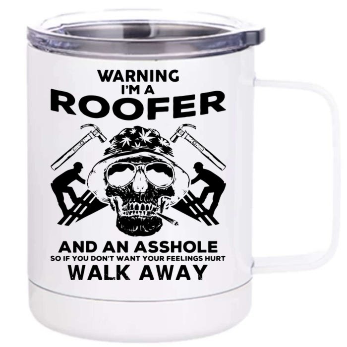 Men Roofer Skull Graphic Tee Roofer Apparel Front & Back 12oz Stainless Steel Tumbler Cup