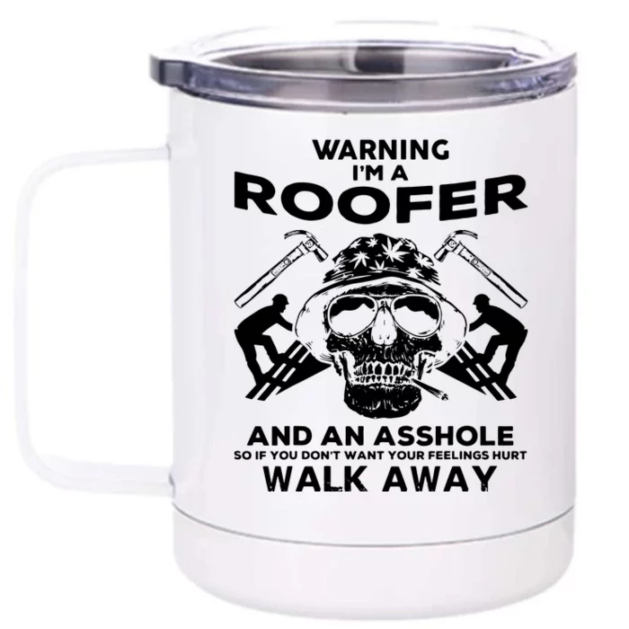 Men Roofer Skull Graphic Tee Roofer Apparel Front & Back 12oz Stainless Steel Tumbler Cup