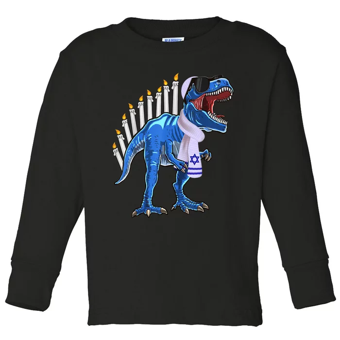 Menorasaurus Rex Shirt T Rex Dinosaur Hanukkah Gift Toddler Long Sleeve Shirt