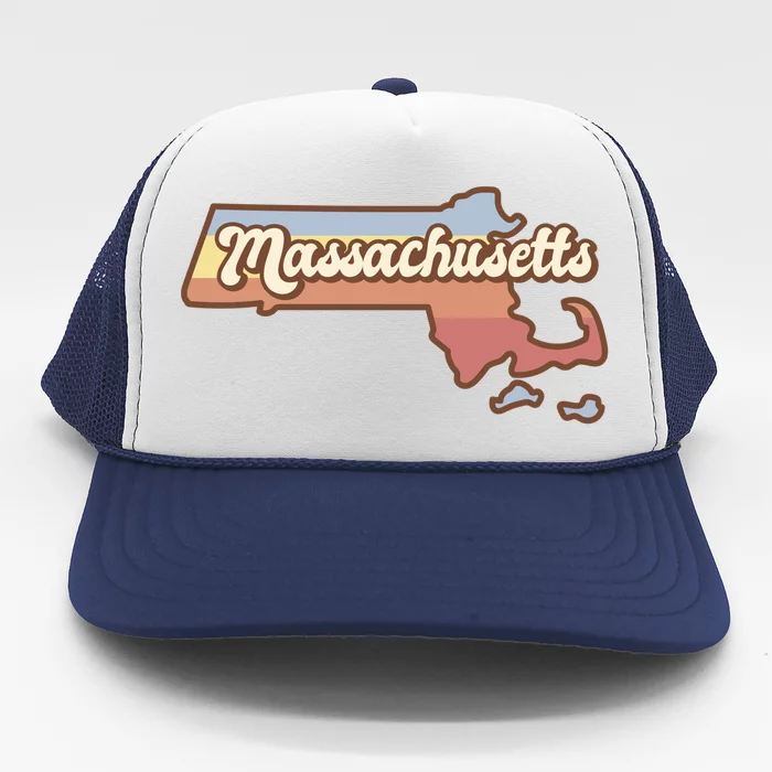 Massachusetts Retro Sunset Logo Trucker Hat