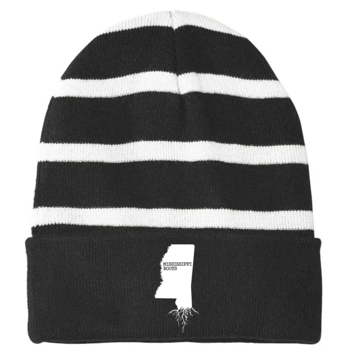 Mississippi Roots State Map Mississippi Striped Beanie with Solid Band