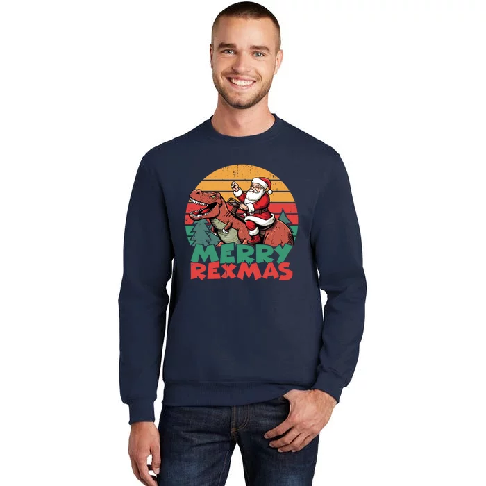 Merry Rexmas Santa Riding Dinosaur Dinosaur Christmas Tall Sweatshirt