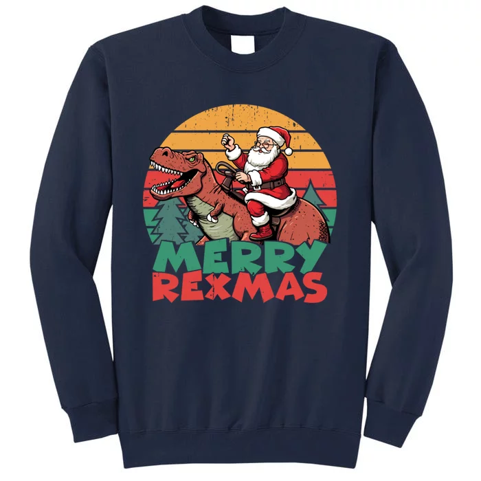 Merry Rexmas Santa Riding Dinosaur Dinosaur Christmas Tall Sweatshirt