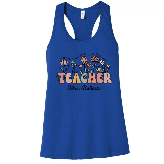 Mrs Roberts Teacher Wildflower Back To School Meaningful Gift Women's Racerback Tank