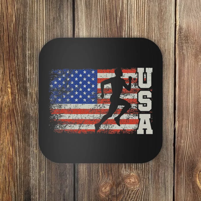 Marathon Runner Team America Usa Flag Running Shoes Coaster