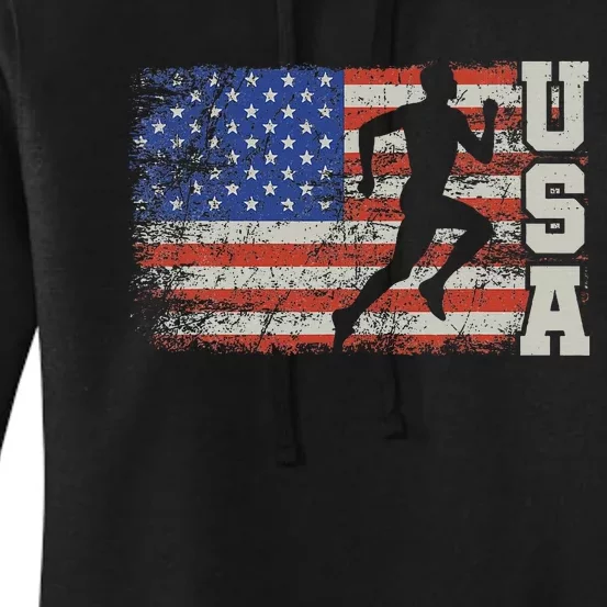 Marathon Runner Team America Usa Flag Running Shoes Women's Pullover Hoodie