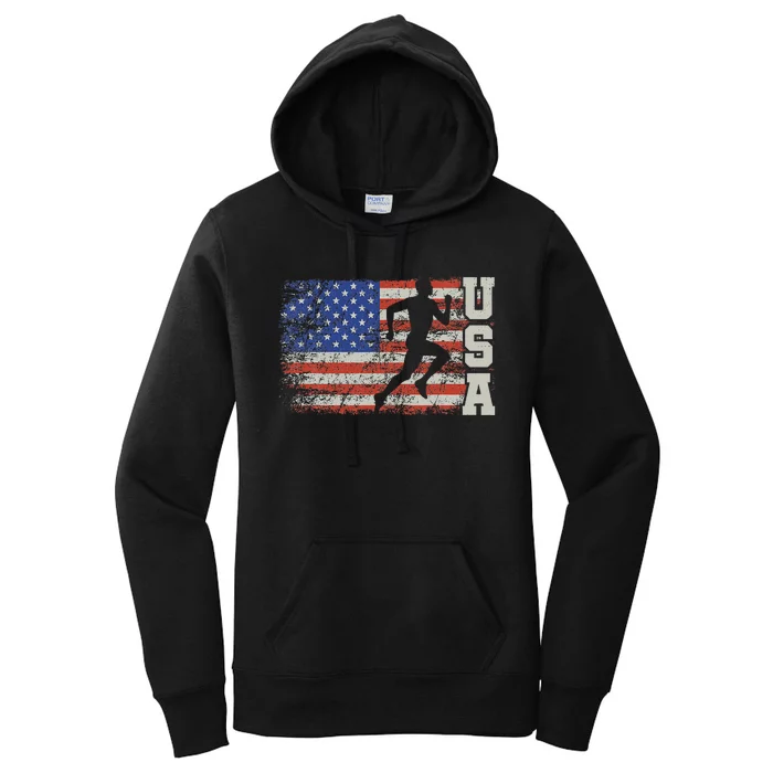 Marathon Runner Team America Usa Flag Running Shoes Women's Pullover Hoodie