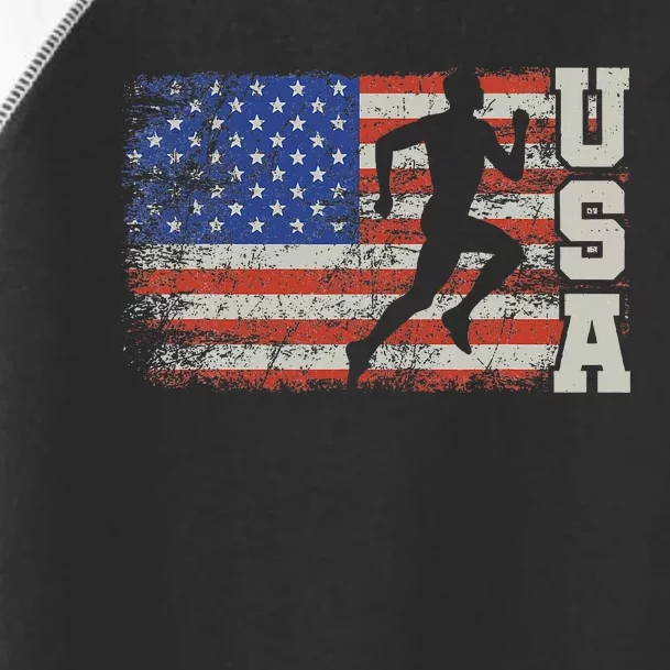 Marathon Runner Team America Usa Flag Running Shoes Toddler Fine Jersey T-Shirt