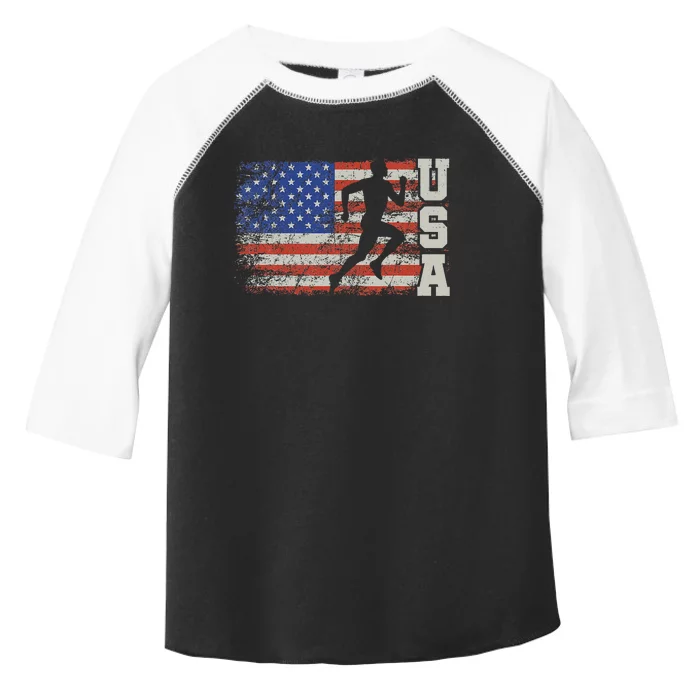 Marathon Runner Team America Usa Flag Running Shoes Toddler Fine Jersey T-Shirt