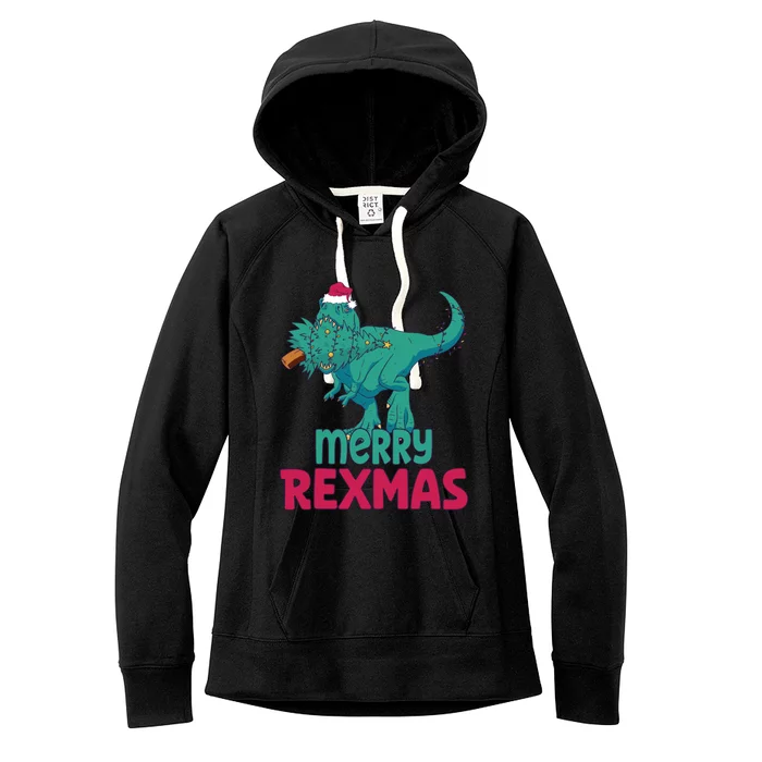 Merry Rexmas Tree Rex Dinosaur Christmas Gift Women's Fleece Hoodie