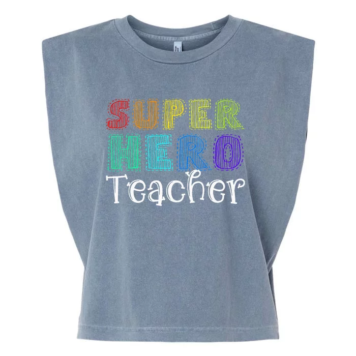 Multicolor Retro Teacher Superhero Garment-Dyed Women's Muscle Tee