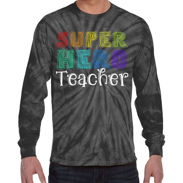 Multicolor Retro Teacher Superhero Tie-Dye Long Sleeve Shirt