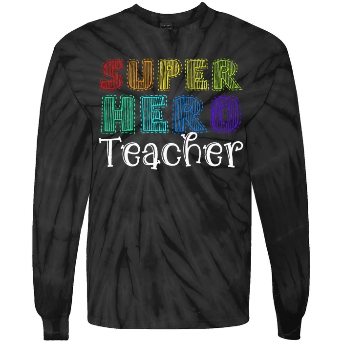 Multicolor Retro Teacher Superhero Tie-Dye Long Sleeve Shirt