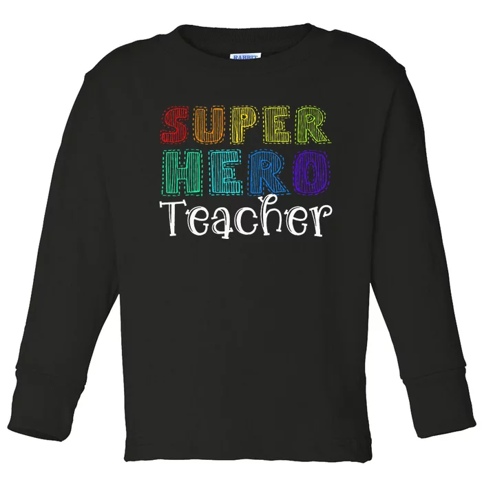 Multicolor Retro Teacher Superhero Toddler Long Sleeve Shirt