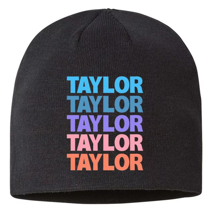 modern repeated text design first name t.aylor 8 1/2in Sustainable Knit Beanie