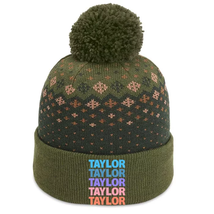 modern repeated text design first name t.aylor The Baniff Cuffed Pom Beanie