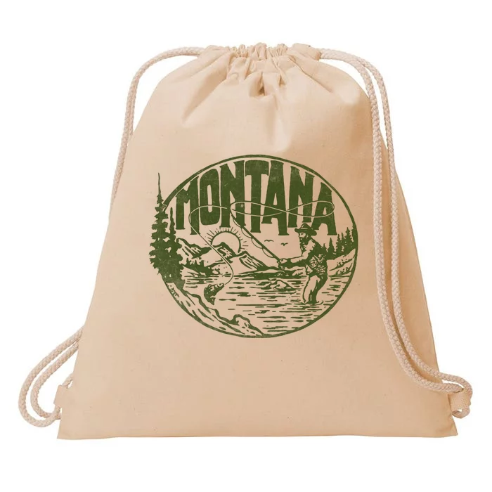 Montana Retro Trout Fishing Vintage Fly Fisherman Sketch Drawstring Bag