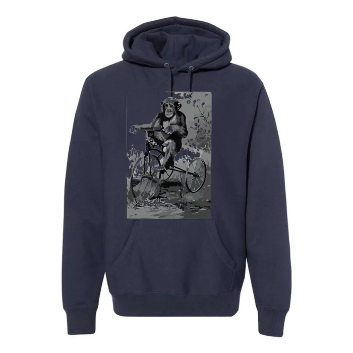 Monkey Riding Tricycle ArtVintage Chimp Funny Premium Hoodie