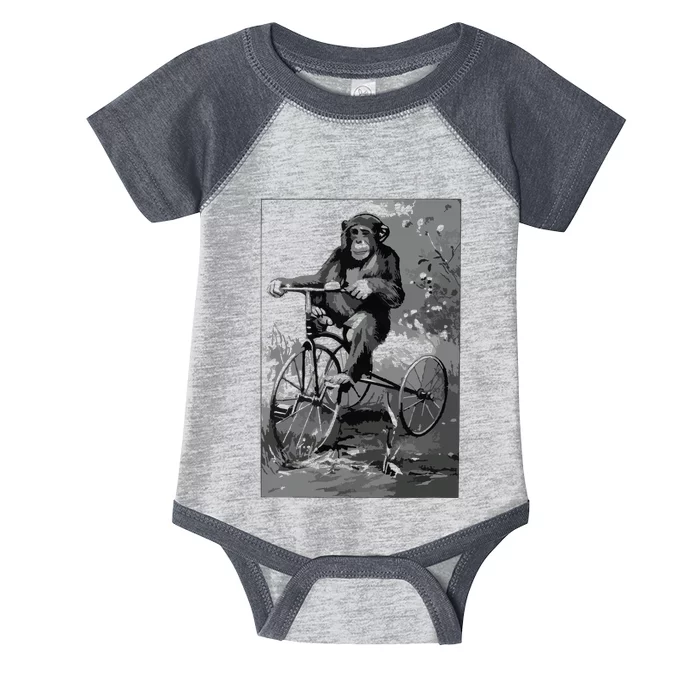 Monkey Riding Tricycle ArtVintage Chimp Funny Infant Baby Jersey Bodysuit