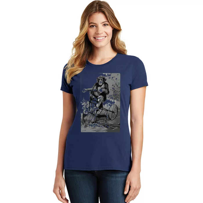 Monkey Riding Tricycle ArtVintage Chimp Funny Women's T-Shirt