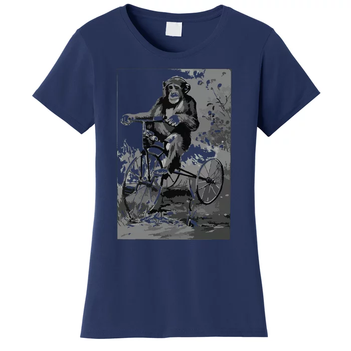 Monkey Riding Tricycle ArtVintage Chimp Funny Women's T-Shirt