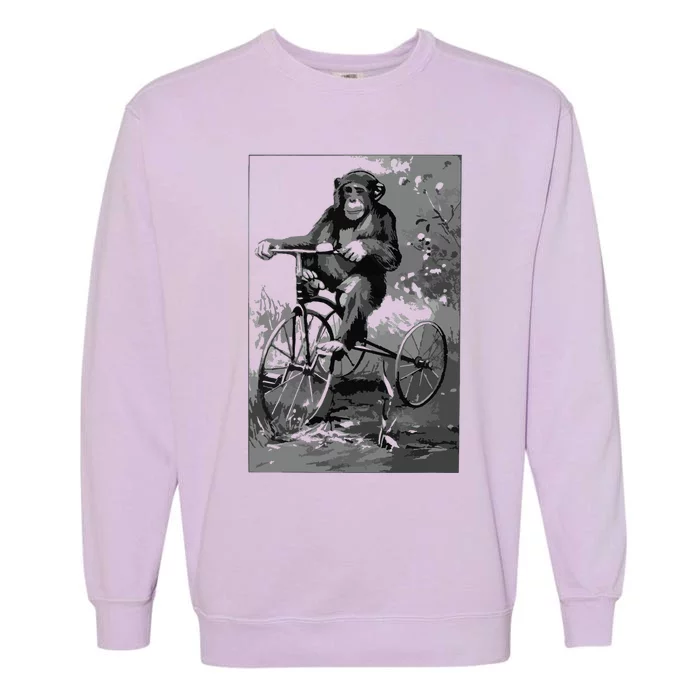 Monkey Riding Tricycle ArtVintage Chimp Funny Garment-Dyed Sweatshirt