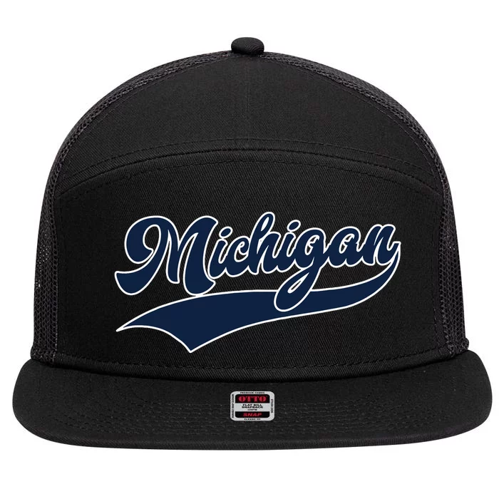 Michigan Retro Throwback Design Classic 7 Panel Mesh Trucker Snapback Hat