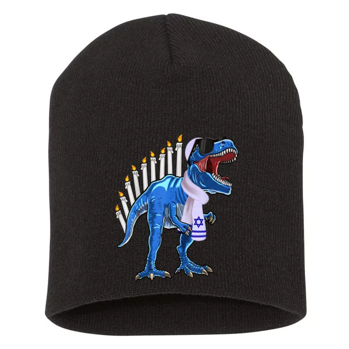 Menorasaurus Rex T Rex Dinosaur Hanukkah Gift Short Acrylic Beanie