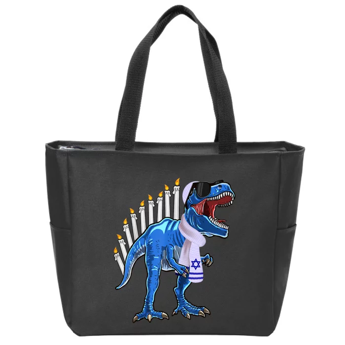 Menorasaurus Rex T Rex Dinosaur Hanukkah Gift Zip Tote Bag