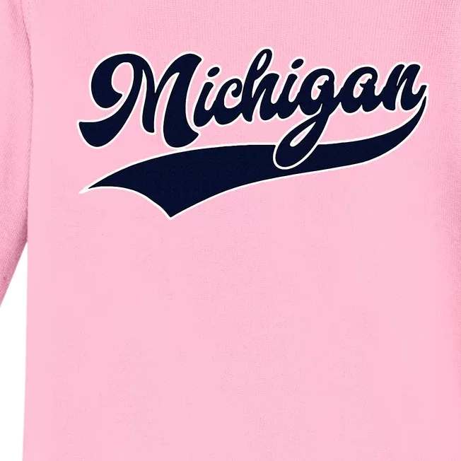 Michigan Retro Throwback Design Classic Baby Long Sleeve Bodysuit