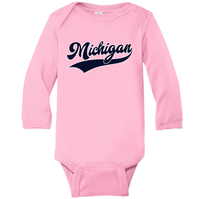 Michigan Retro Throwback Design Classic Baby Long Sleeve Bodysuit