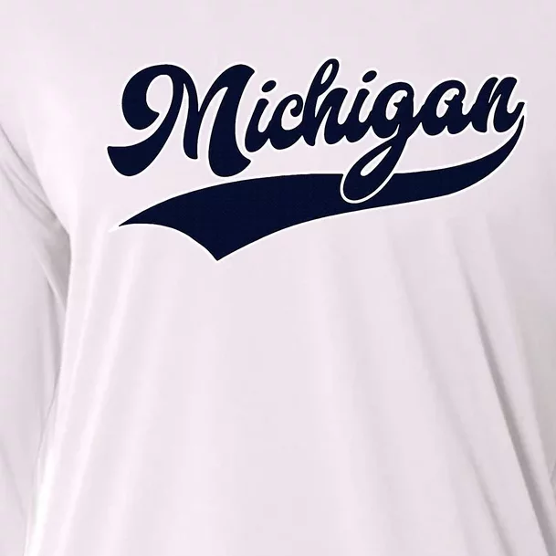 Michigan Retro Throwback Design Classic Cooling Performance Long Sleeve Crew