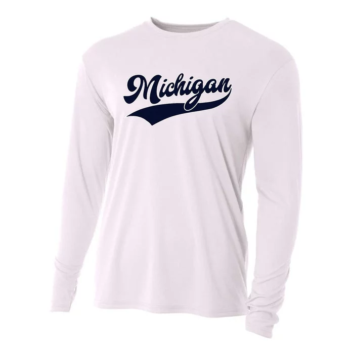 Michigan Retro Throwback Design Classic Cooling Performance Long Sleeve Crew