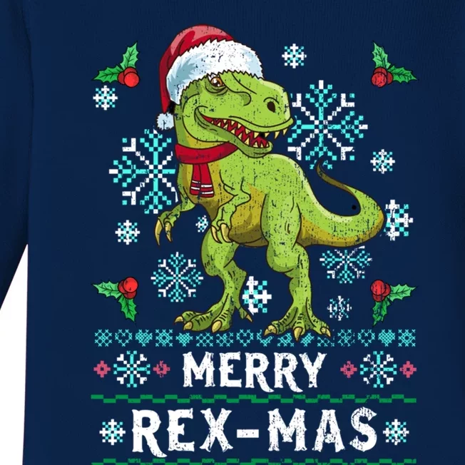 Merry Rexmas Ugly Christmas Sweater Dino Holiday Trex Gift Baby Long Sleeve Bodysuit