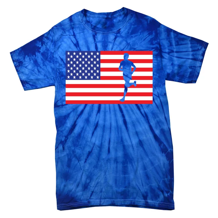 Marathon Runner Usa American Flag Race Running 4th Of July Funny Gift Tie-Dye T-Shirt