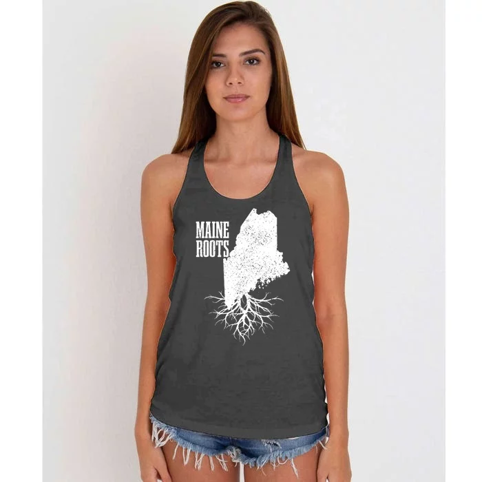 Maine Roots Vintage Usa Patriotic Pride State Map Gift Women's Knotted Racerback Tank