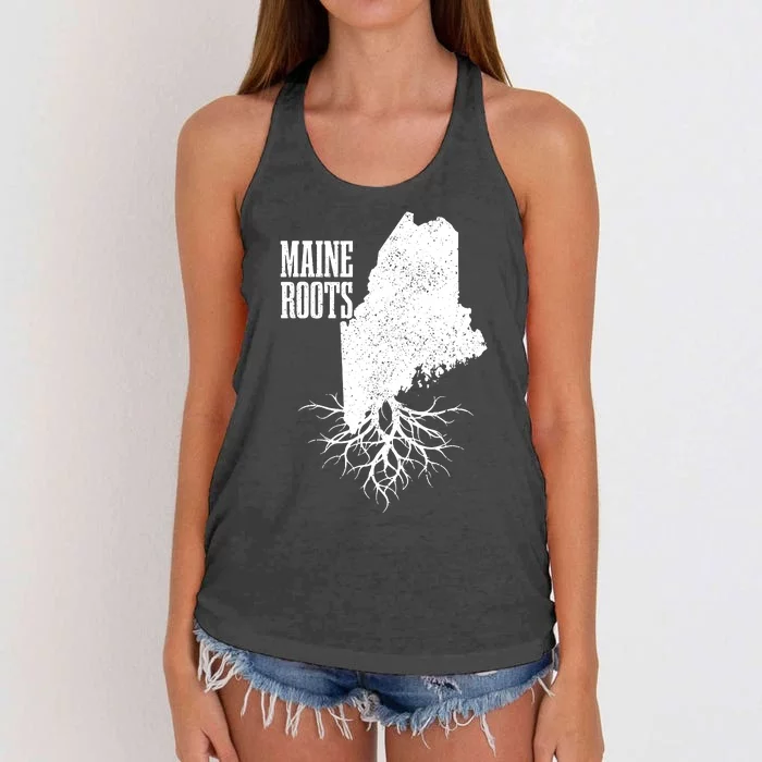 Maine Roots Vintage Usa Patriotic Pride State Map Gift Women's Knotted Racerback Tank