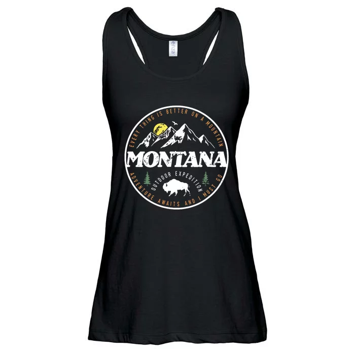 Montana Retro Vintage Mountain Outdoors State Graphic Ladies Essential Flowy Tank