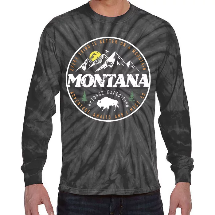 Montana Retro Vintage Mountain Outdoors State Graphic Tie-Dye Long Sleeve Shirt