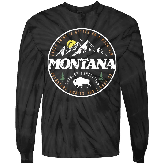 Montana Retro Vintage Mountain Outdoors State Graphic Tie-Dye Long Sleeve Shirt