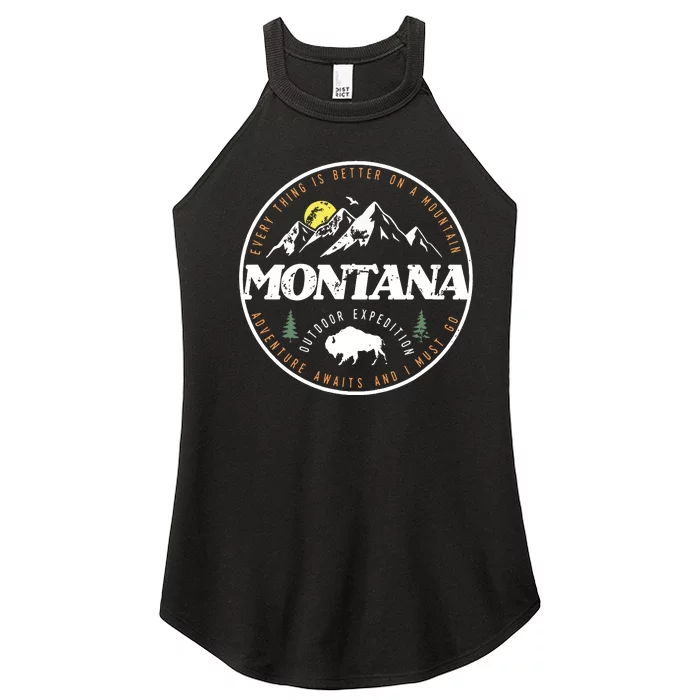 Montana Retro Vintage Mountain Outdoors State Graphic Women’s Perfect Tri Rocker Tank