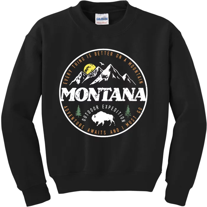 Montana Retro Vintage Mountain Outdoors State Graphic Kids Sweatshirt