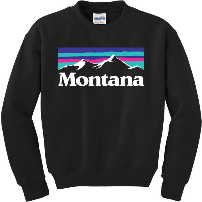 Montana Retro Vintage Mountain Outdoors State Graphic Kids Sweatshirt