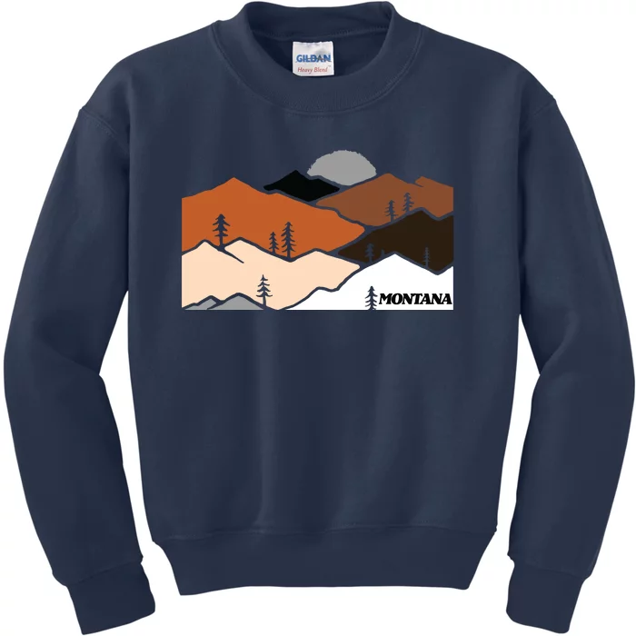 Montana Retro Vintage Mountain Outdoors State Graphic Kids Sweatshirt