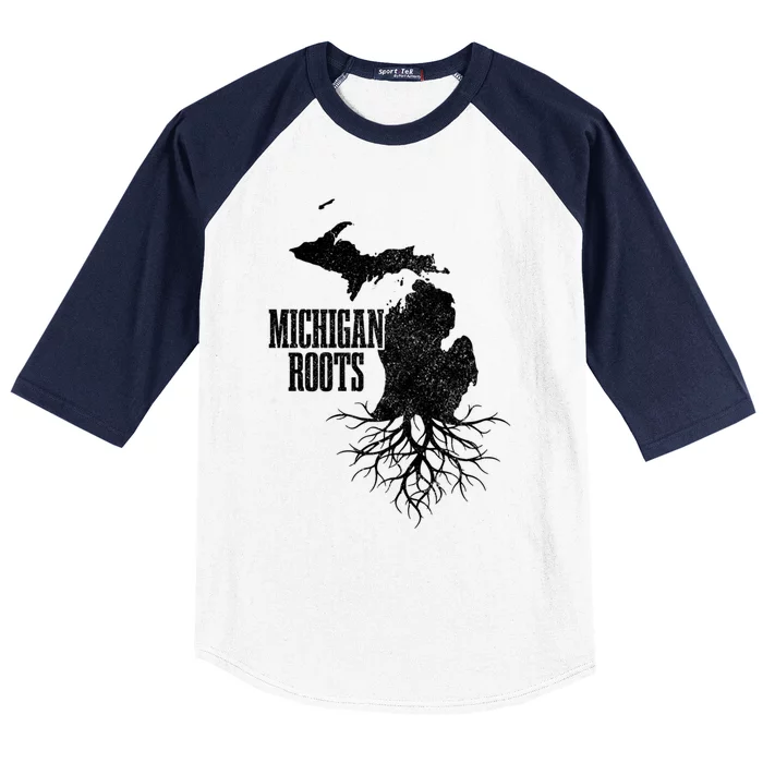 Michigan Roots Vintage Pride State Map Gift Baseball Sleeve Shirt